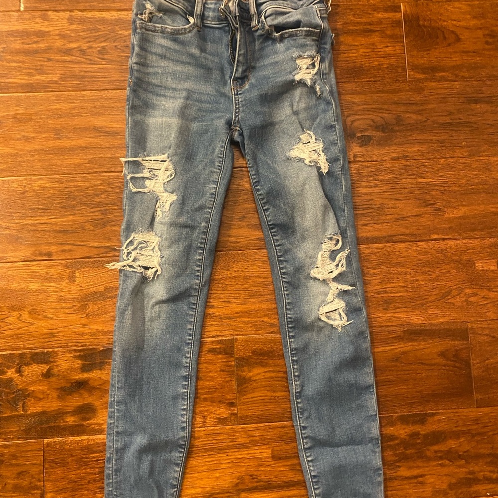 American Eagle Outfitters Blue Skinny Jeans Distressed Style